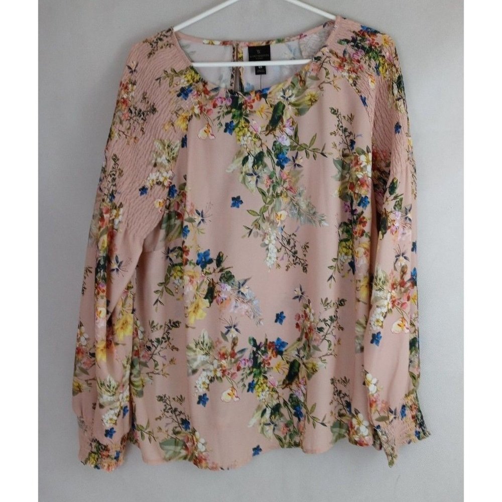 NWT Worthington Woman Katrina Floral Pink Semi-Sheer Blouse Size 0X